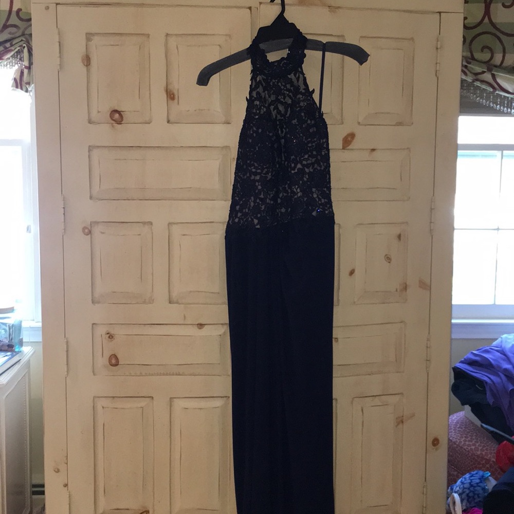 La Femme navy lace evening dress
